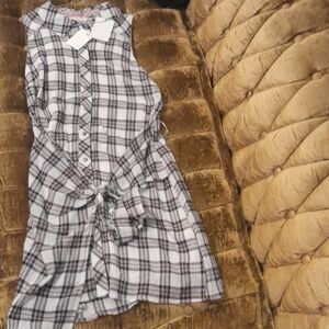 Skies Are Blue Checkered Tie-Front Tank Dress